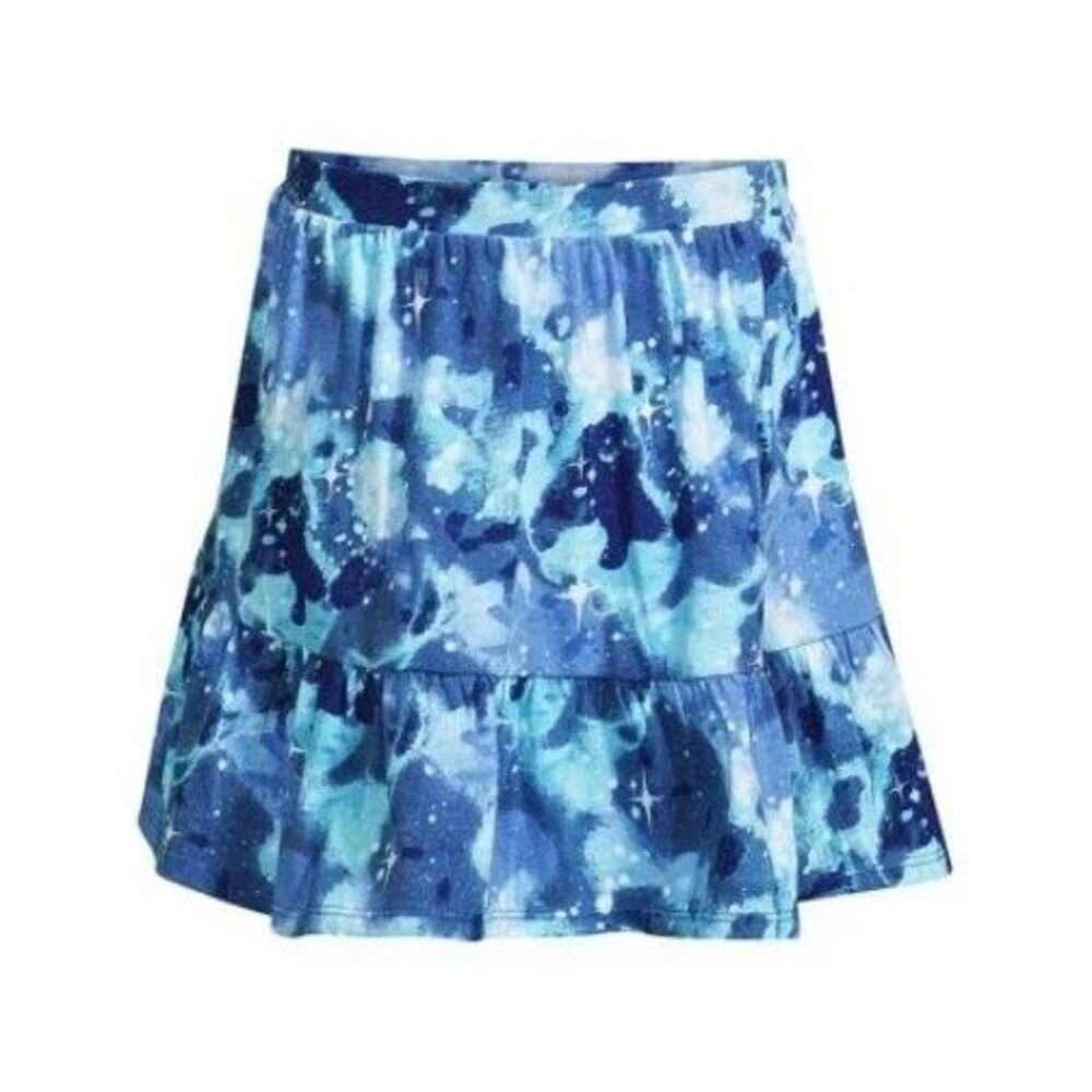 Lands End Girls XL Tiered Skort Moonstone Blue Galaxy Layered Ruffle NWOT